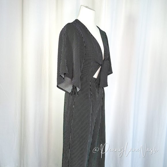 Rumor Pinstriped Tie Front Wide Leg Jumpsuit - Picture 6 of 9